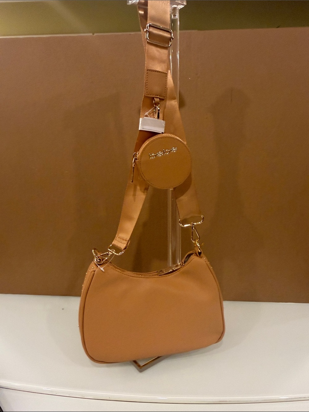 bebe Mustard-Tan Studded Shoulder Bag - Picture 5 of 8